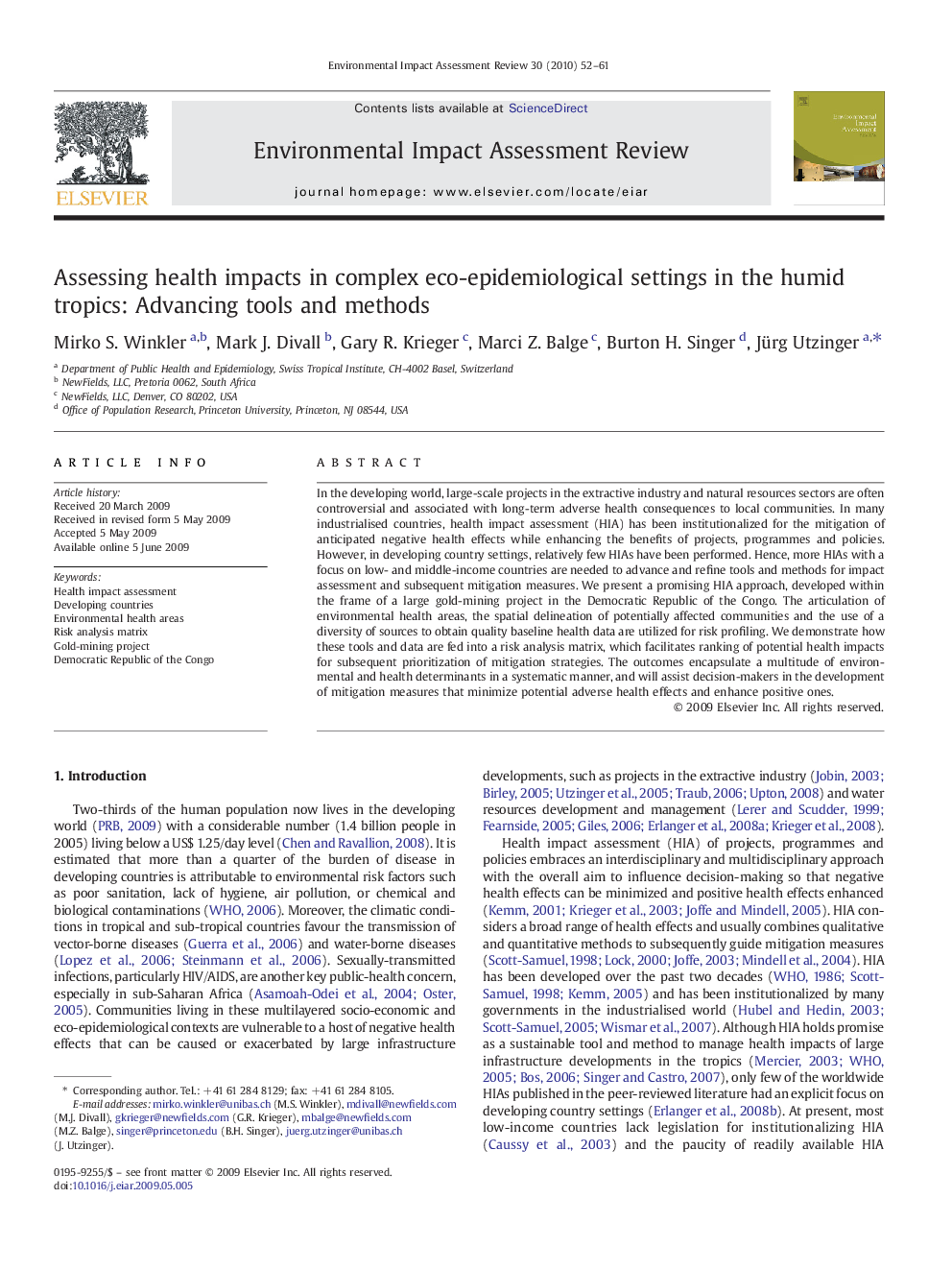 Assessing health impacts in complex eco-epidemiological settings in the humid tropics: Advancing tools and methods