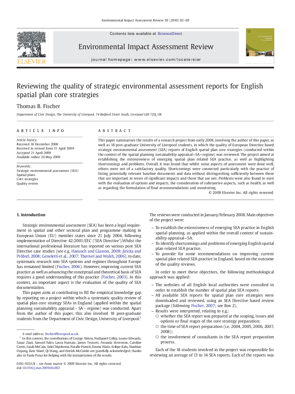 Reviewing the quality of strategic environmental assessment reports for English spatial plan core strategies