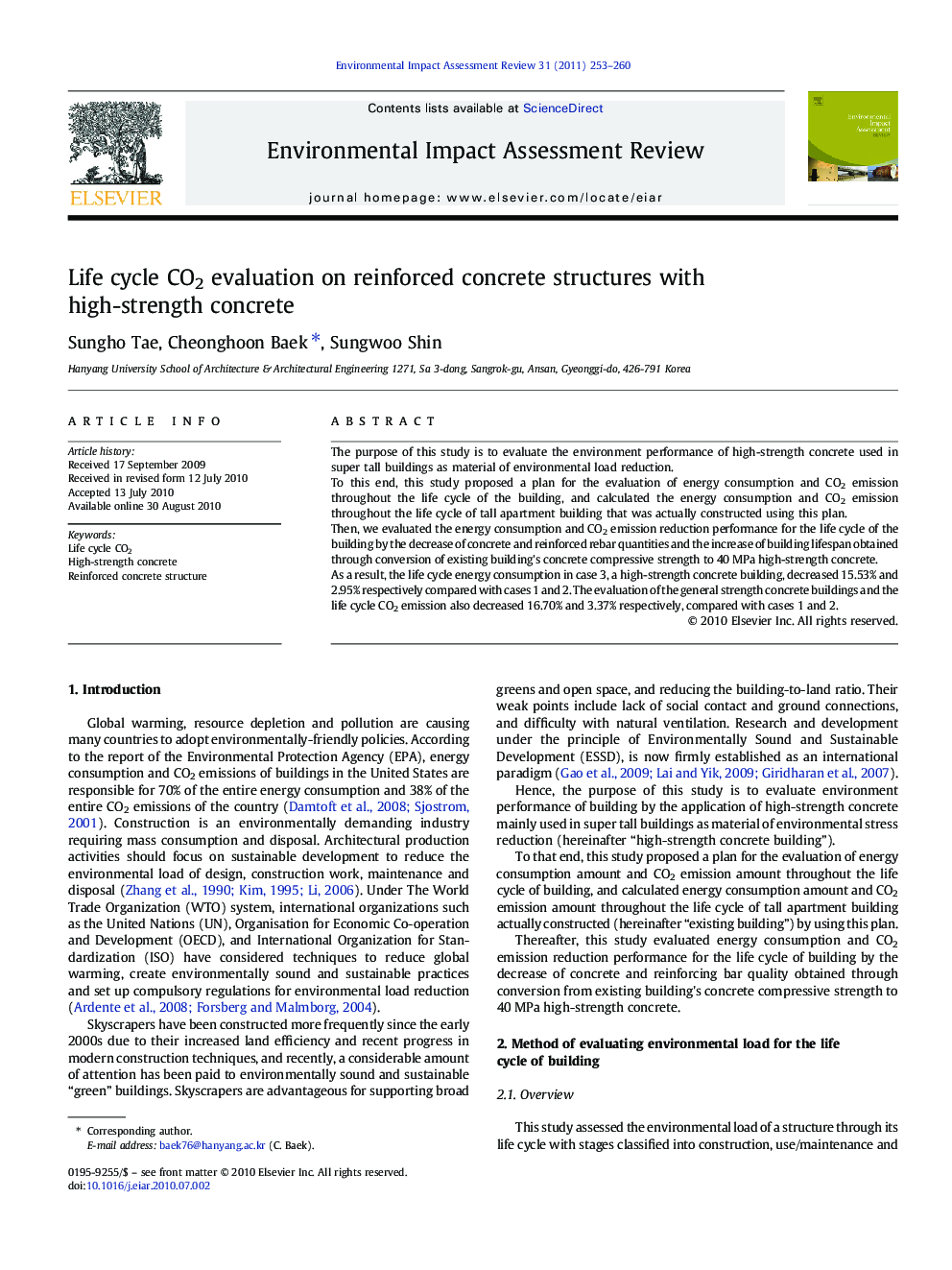 Life cycle CO2 evaluation on reinforced concrete structures with high-strength concrete