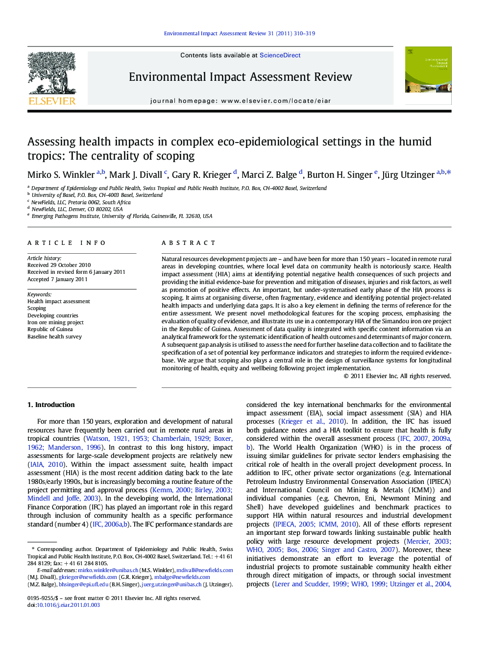 Assessing health impacts in complex eco-epidemiological settings in the humid tropics: The centrality of scoping