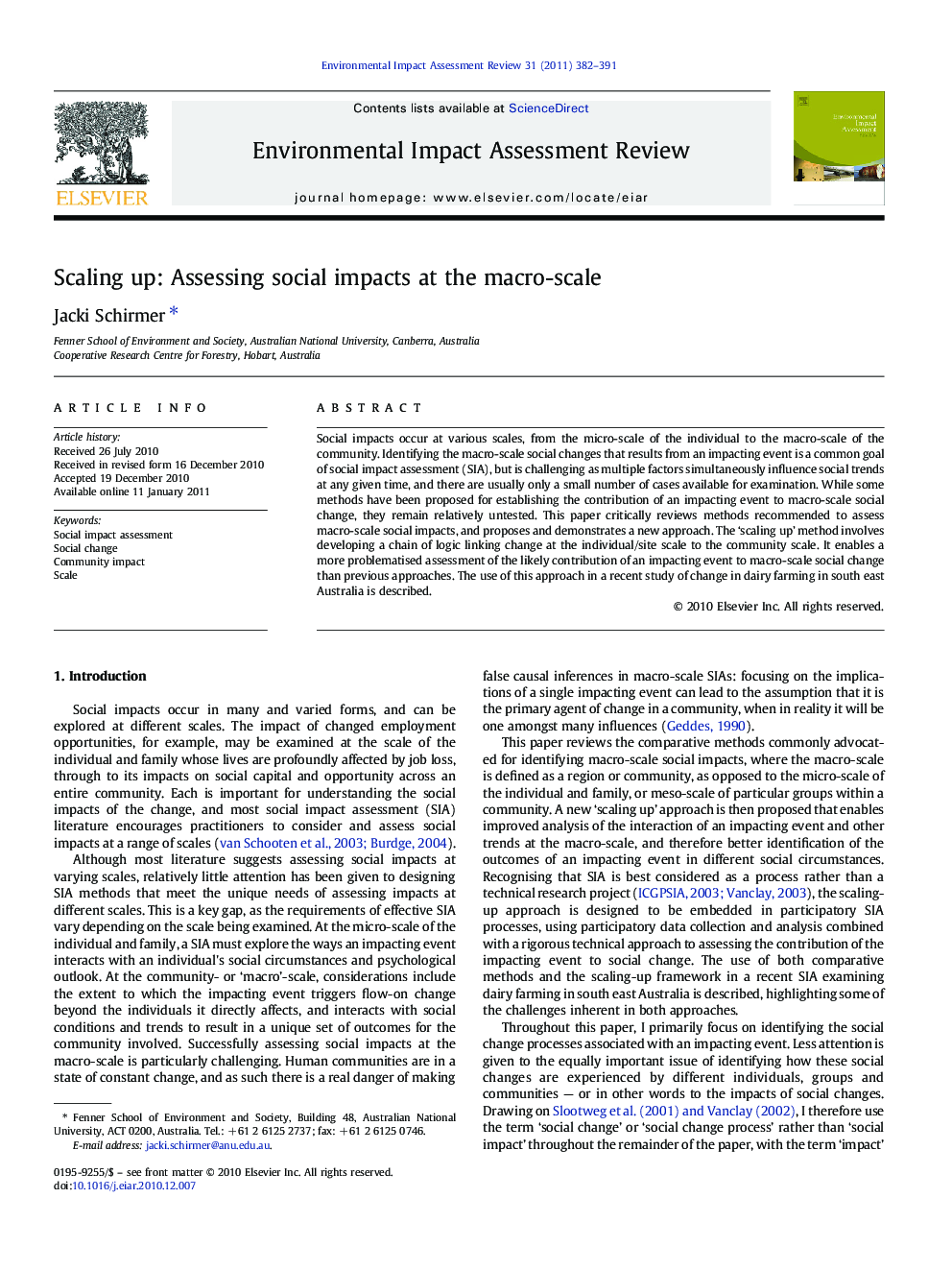 Scaling up: Assessing social impacts at the macro-scale