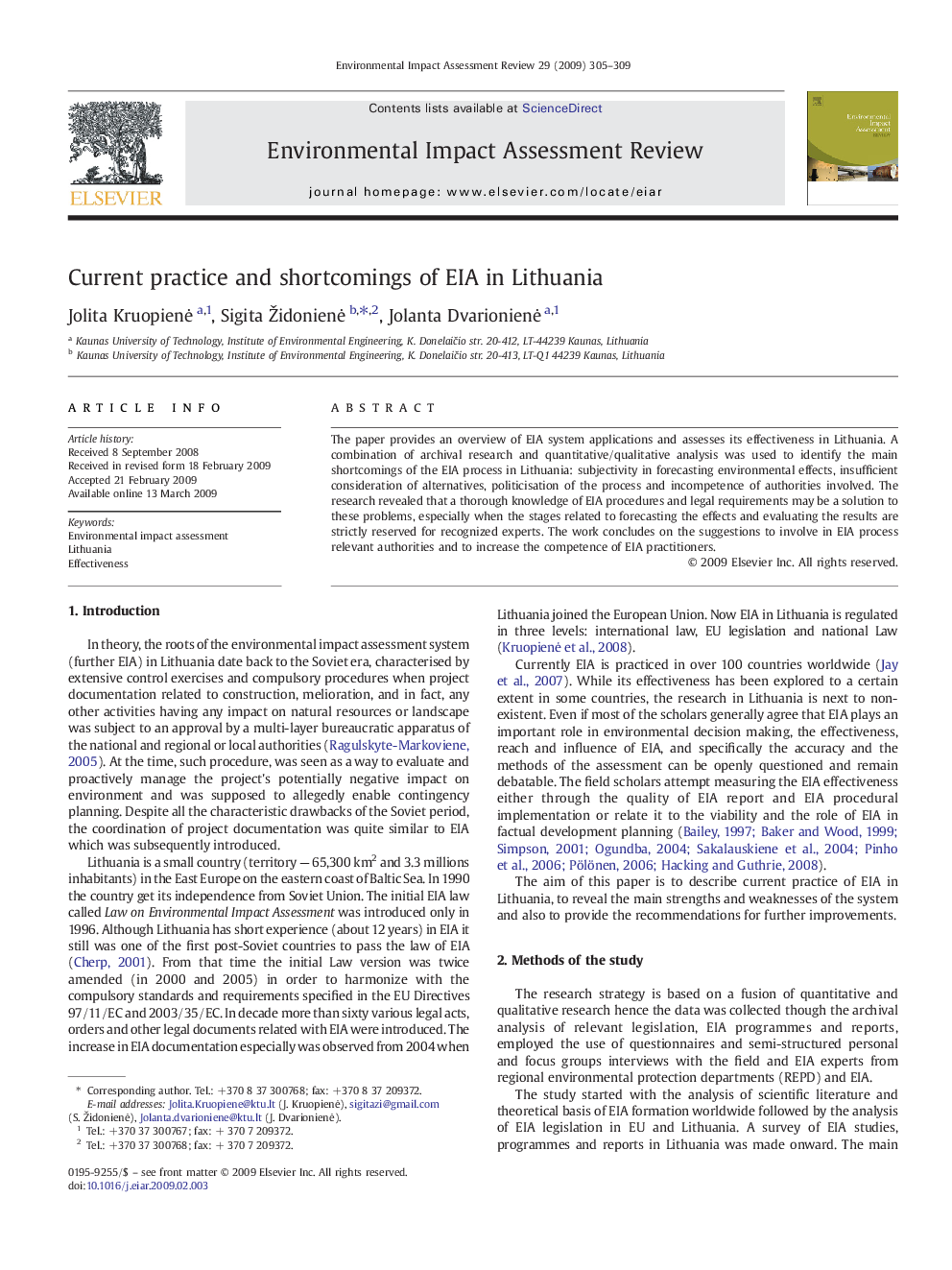 Current practice and shortcomings of EIA in Lithuania