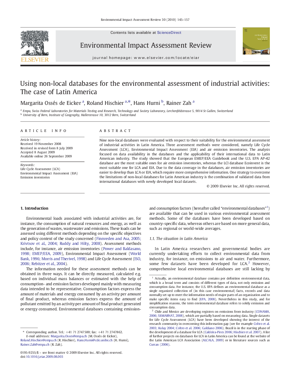 Using non-local databases for the environmental assessment of industrial activities: The case of Latin America