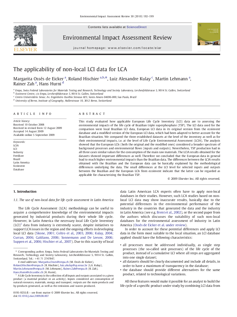 The applicability of non-local LCI data for LCA