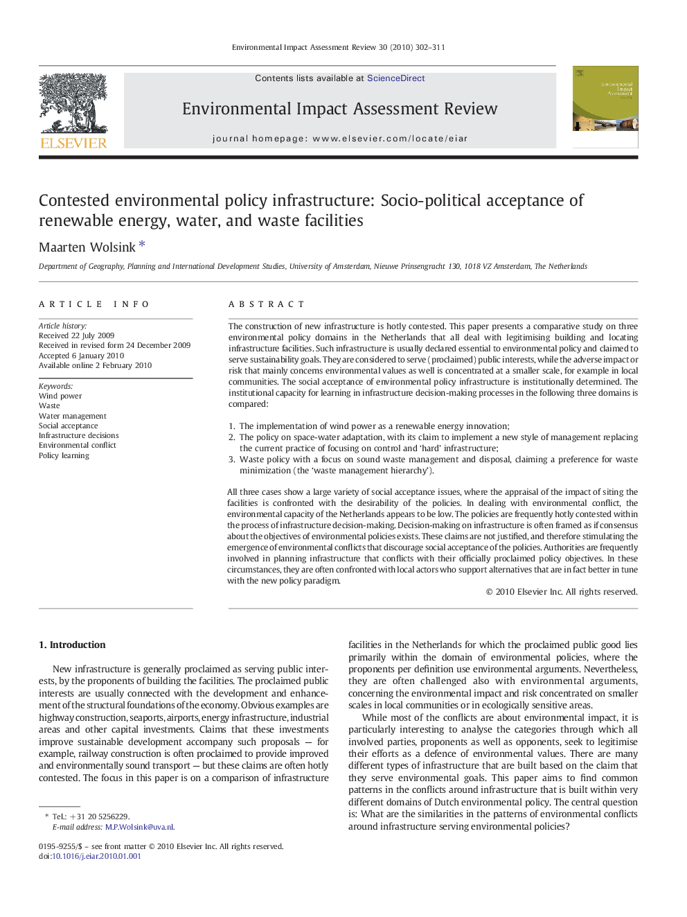 Contested environmental policy infrastructure: Socio-political acceptance of renewable energy, water, and waste facilities