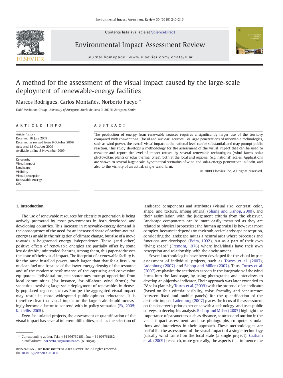 A method for the assessment of the visual impact caused by the large-scale deployment of renewable-energy facilities