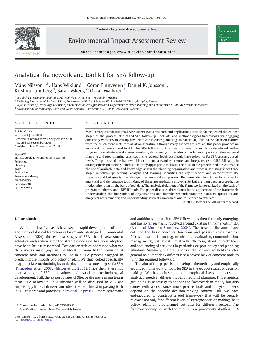 Analytical framework and tool kit for SEA follow-up