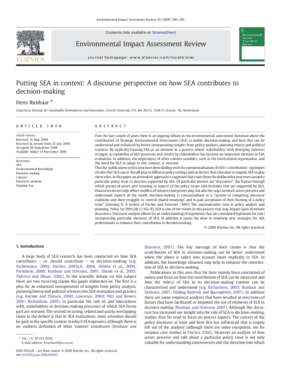 Putting SEA in context: A discourse perspective on how SEA contributes to decision-making