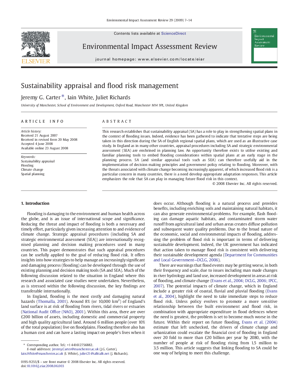 Sustainability appraisal and flood risk management