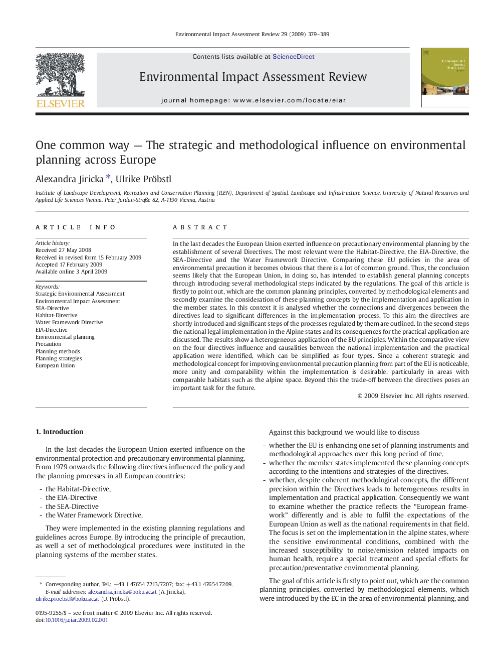 One common way — The strategic and methodological influence on environmental planning across Europe