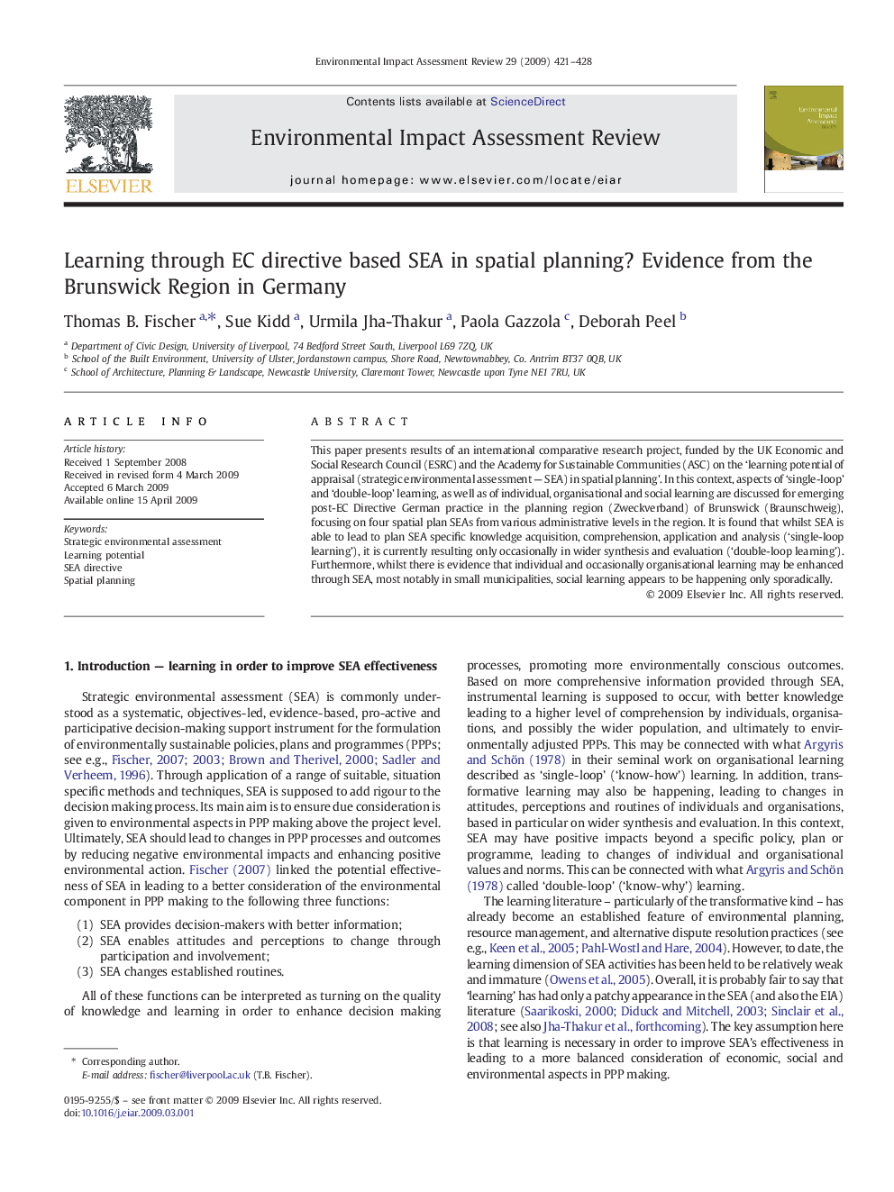 Learning through EC directive based SEA in spatial planning? Evidence from the Brunswick Region in Germany