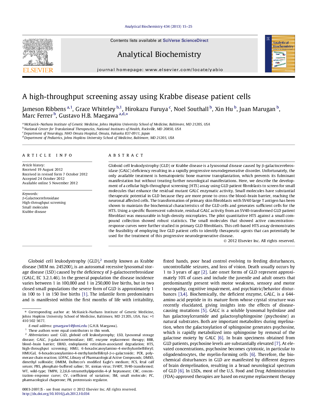 A high-throughput screening assay using Krabbe disease patient cells