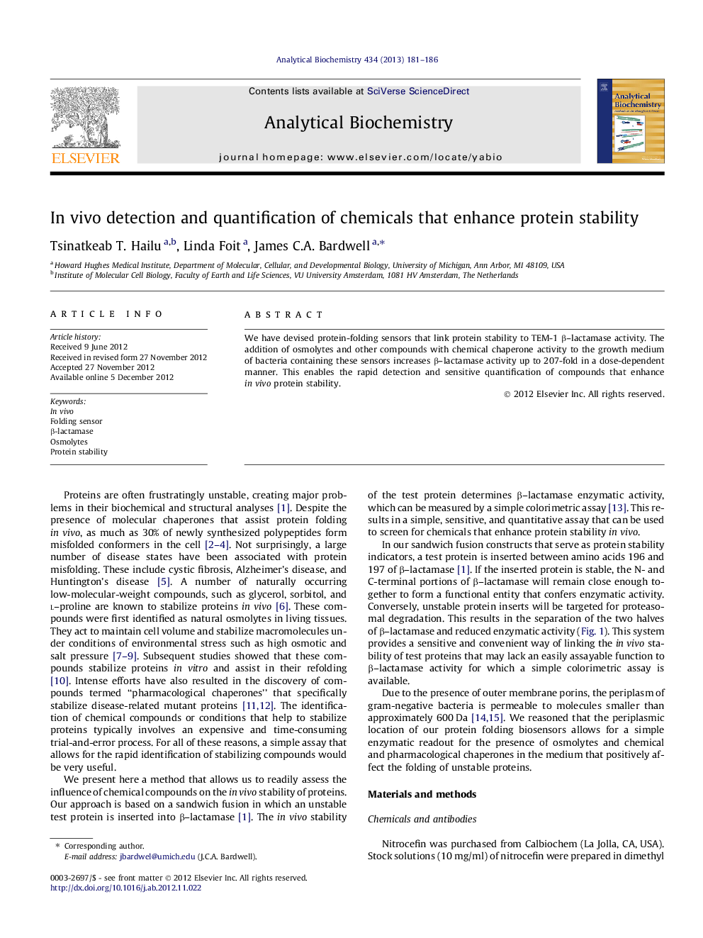 In vivo detection and quantification of chemicals that enhance protein stability