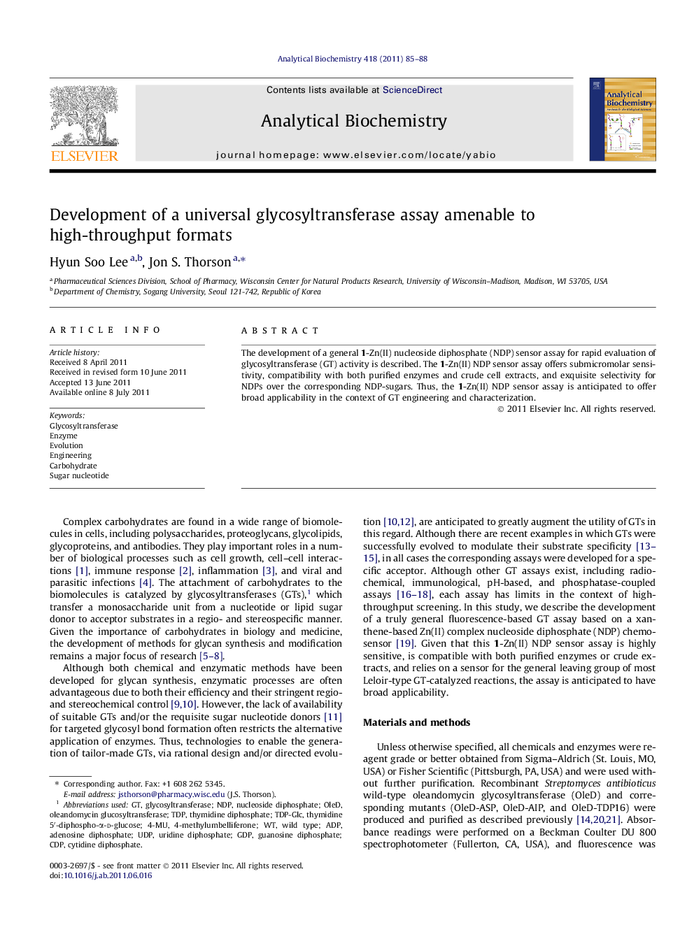 Development of a universal glycosyltransferase assay amenable to high-throughput formats