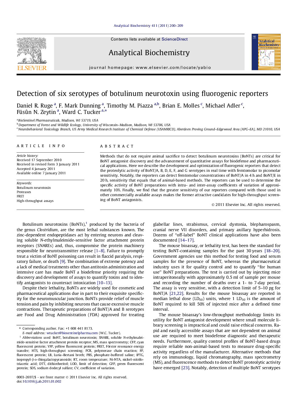 Detection of six serotypes of botulinum neurotoxin using fluorogenic reporters