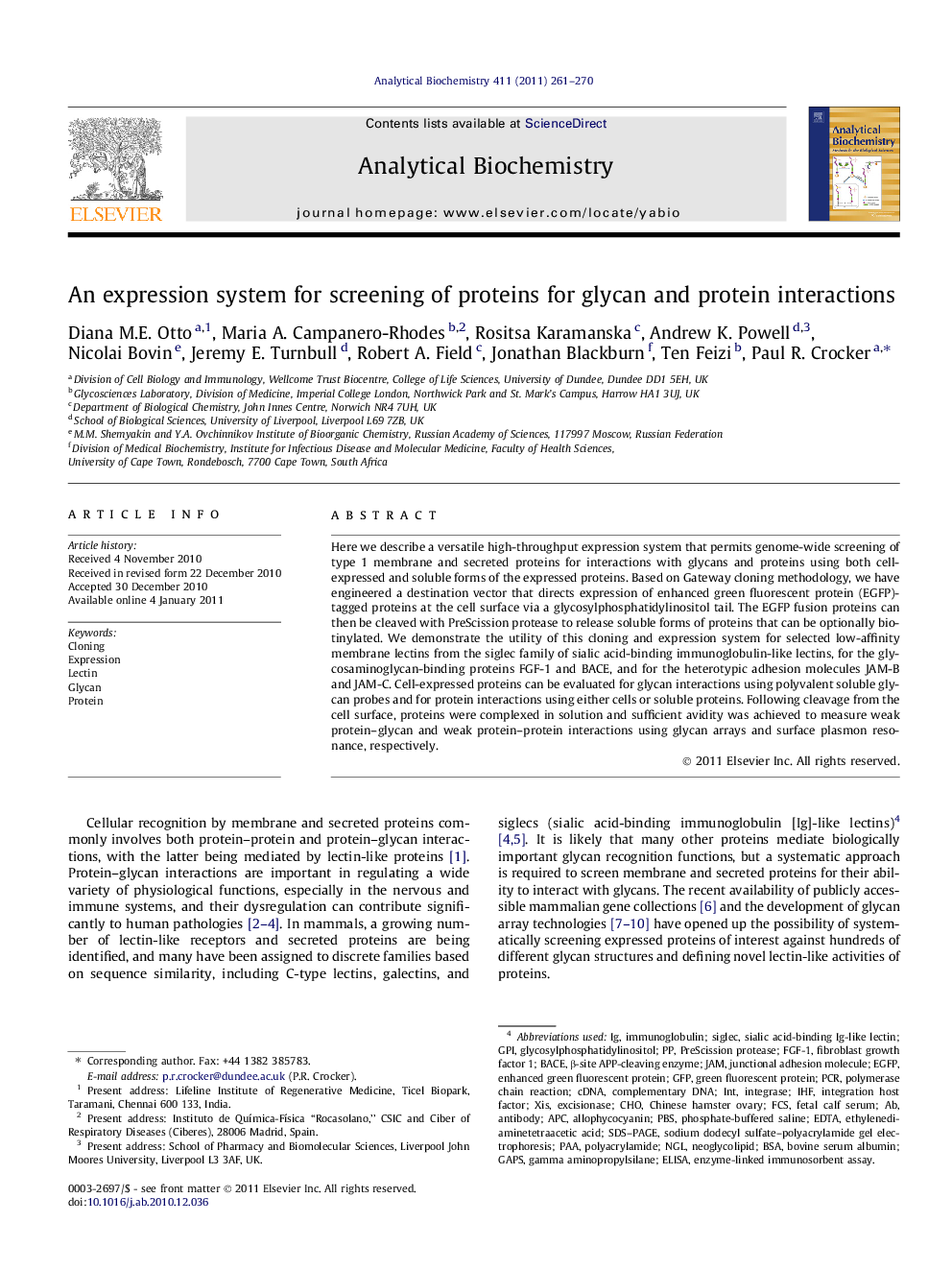 An expression system for screening of proteins for glycan and protein interactions