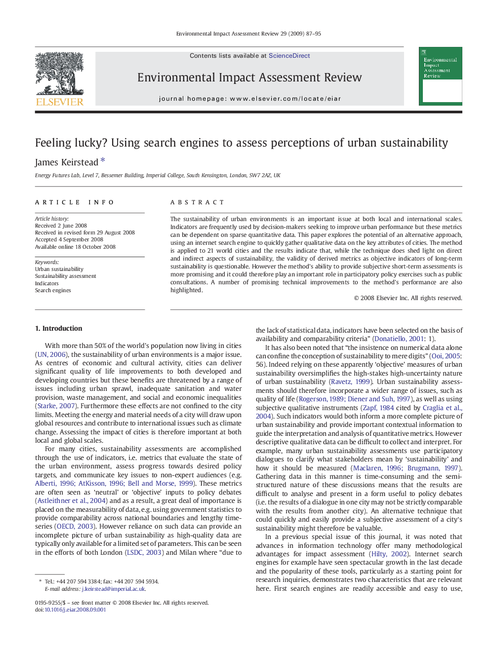 Feeling lucky? Using search engines to assess perceptions of urban sustainability