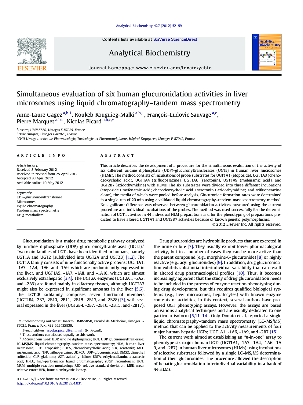 Simultaneous evaluation of six human glucuronidation activities in liver microsomes using liquid chromatography-tandem mass spectrometry