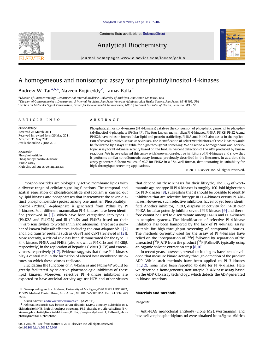 A homogeneous and nonisotopic assay for phosphatidylinositol 4-kinases