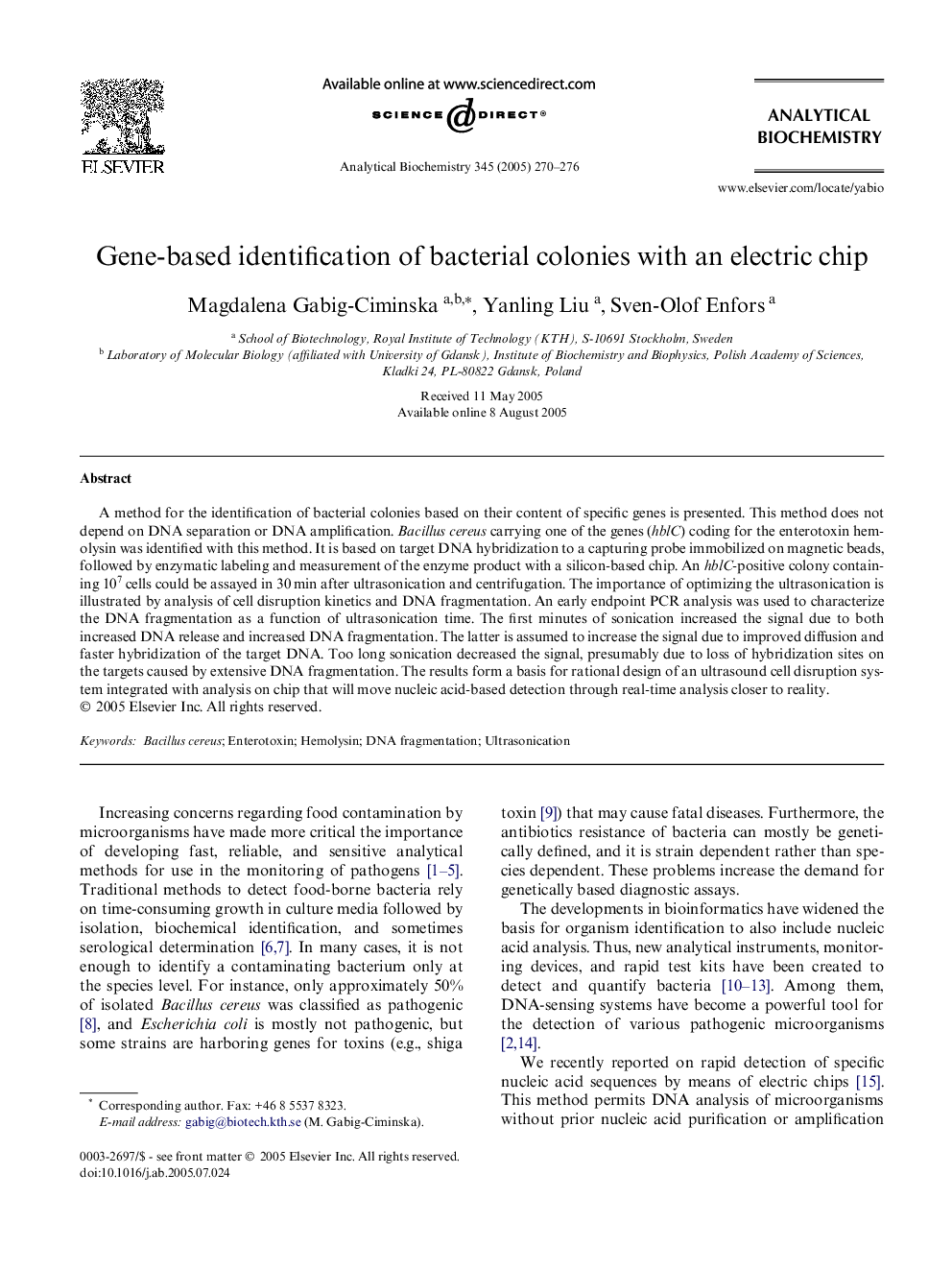 Gene-based identification of bacterial colonies with an electric chip