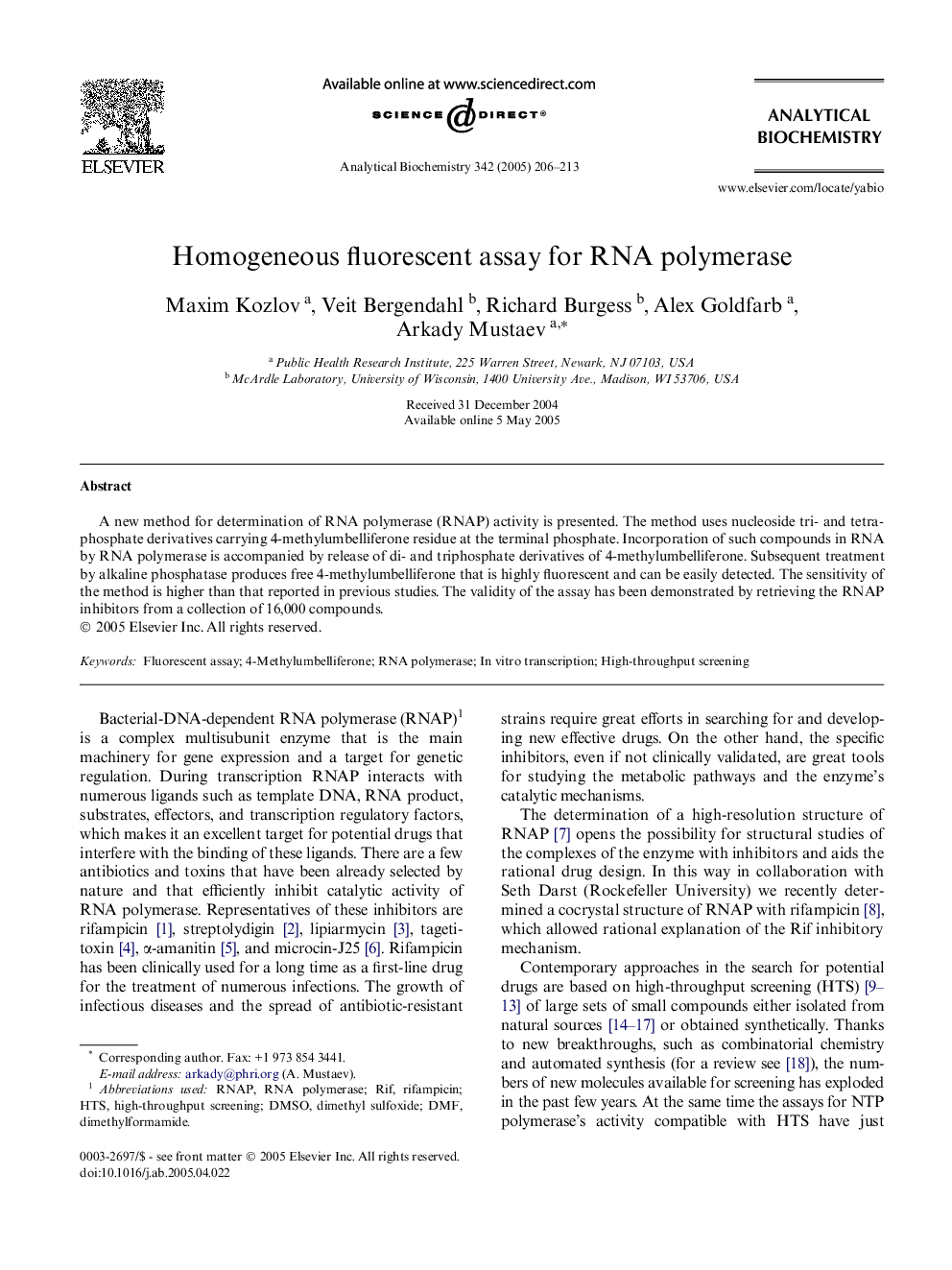 Homogeneous fluorescent assay for RNA polymerase