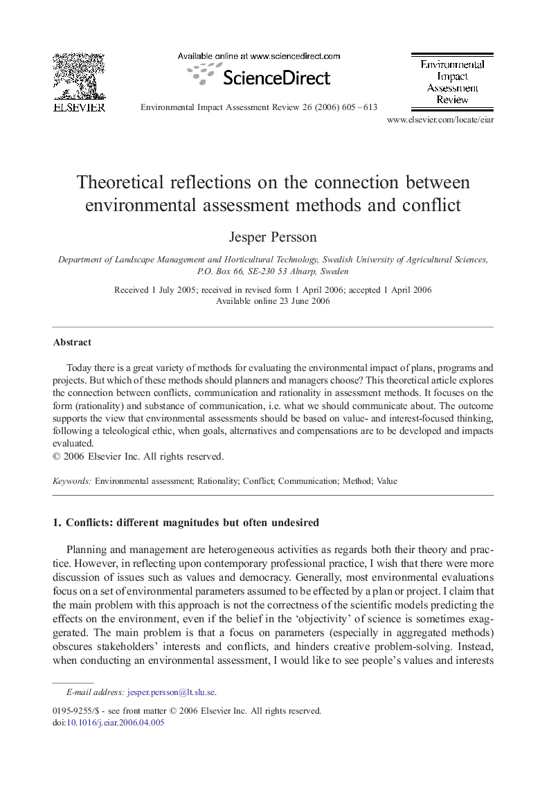 Theoretical reflections on the connection between environmental assessment methods and conflict