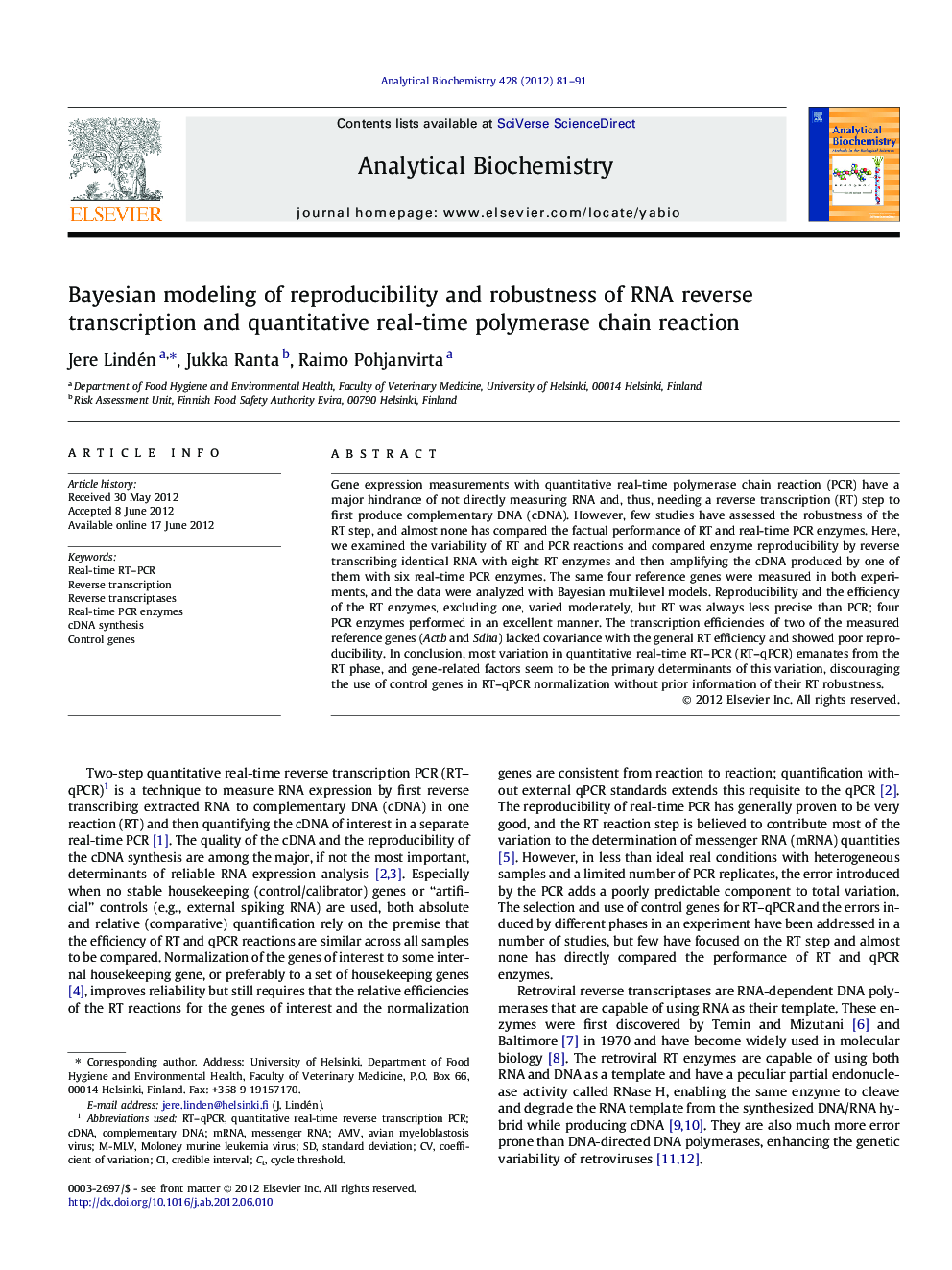 Bayesian modeling of reproducibility and robustness of RNA reverse transcription and quantitative real-time polymerase chain reaction