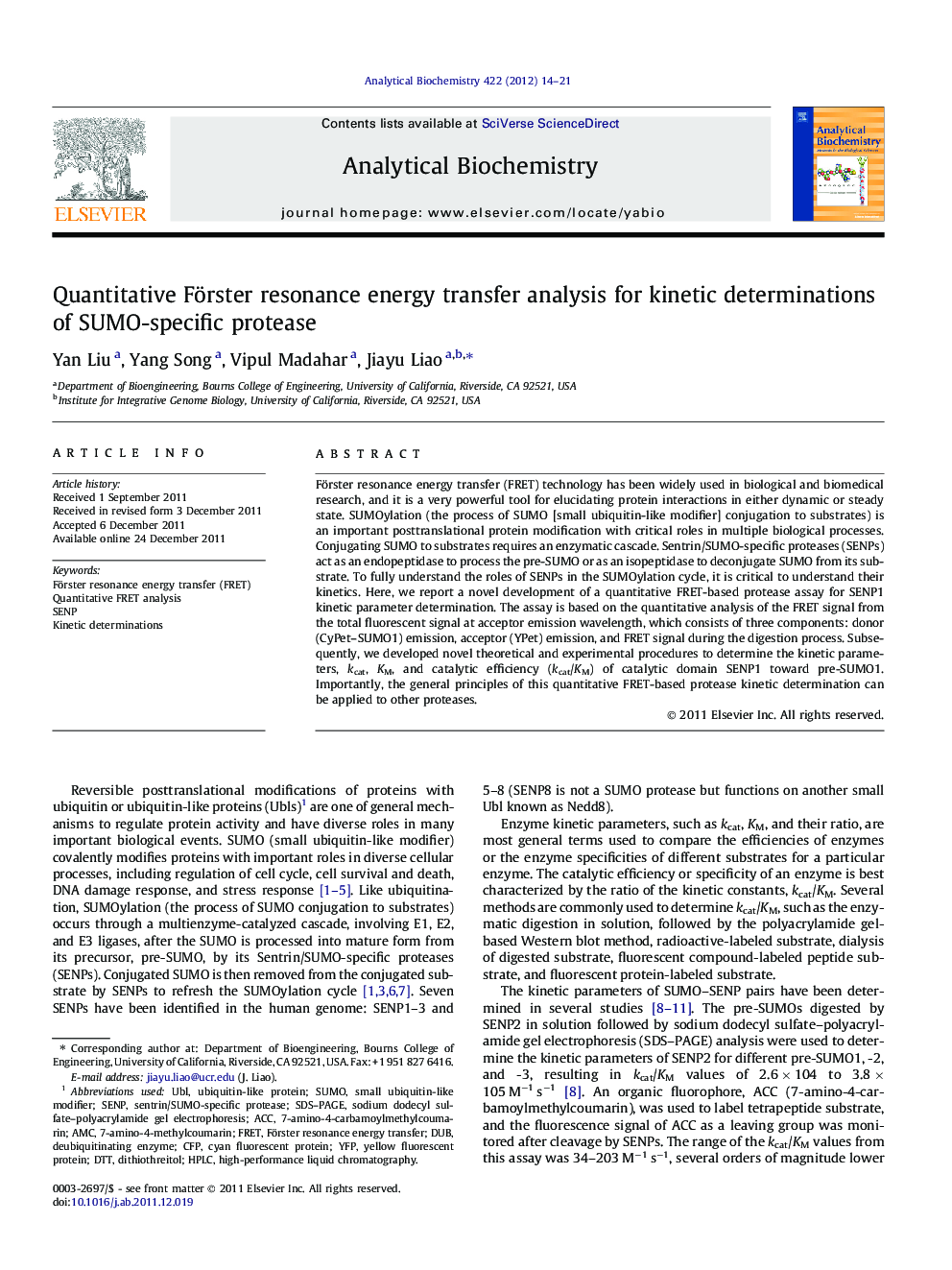 Quantitative Förster resonance energy transfer analysis for kinetic determinations of SUMO-specific protease