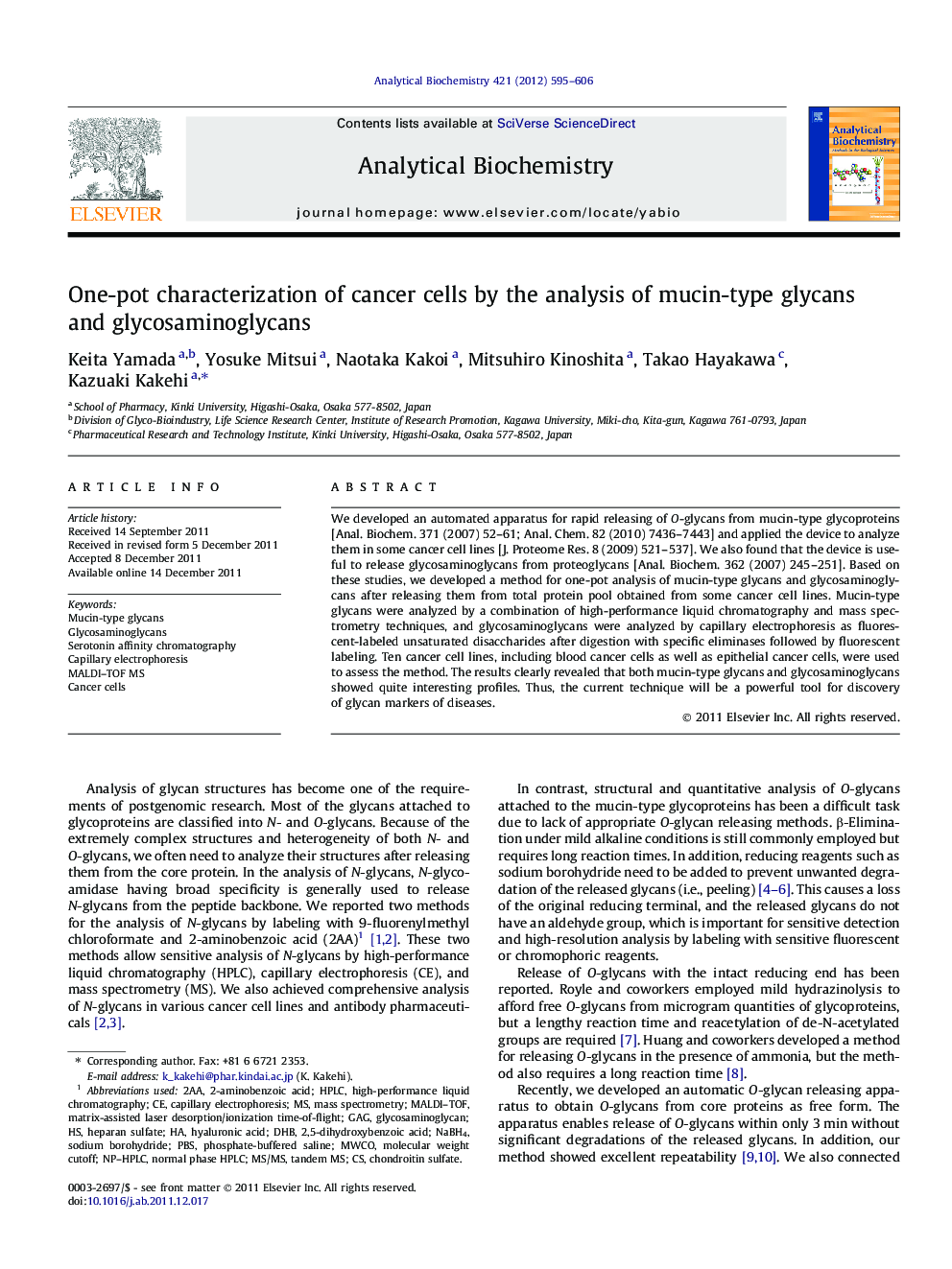 One-pot characterization of cancer cells by the analysis of mucin-type glycans and glycosaminoglycans