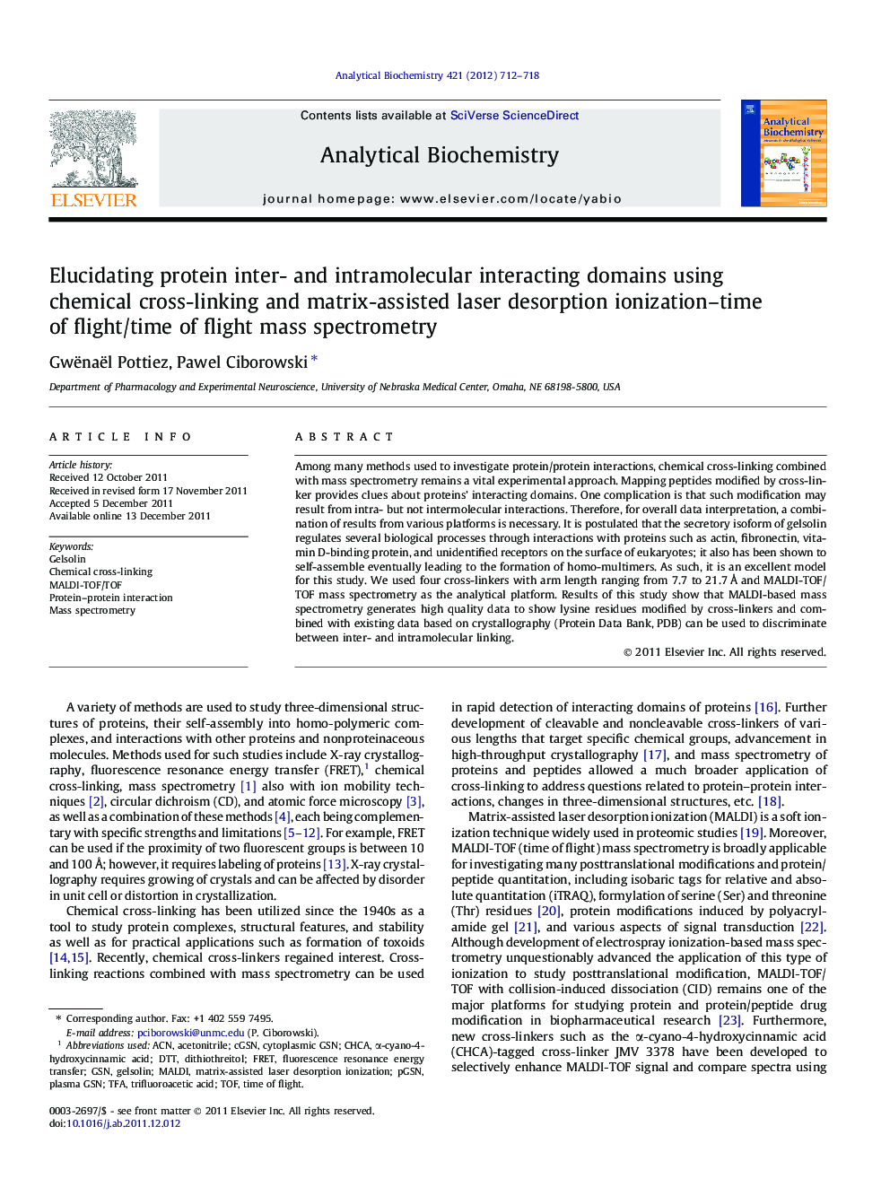 Elucidating protein inter- and intramolecular interacting domains using chemical cross-linking and matrix-assisted laser desorption ionization-time of flight/time of flight mass spectrometry