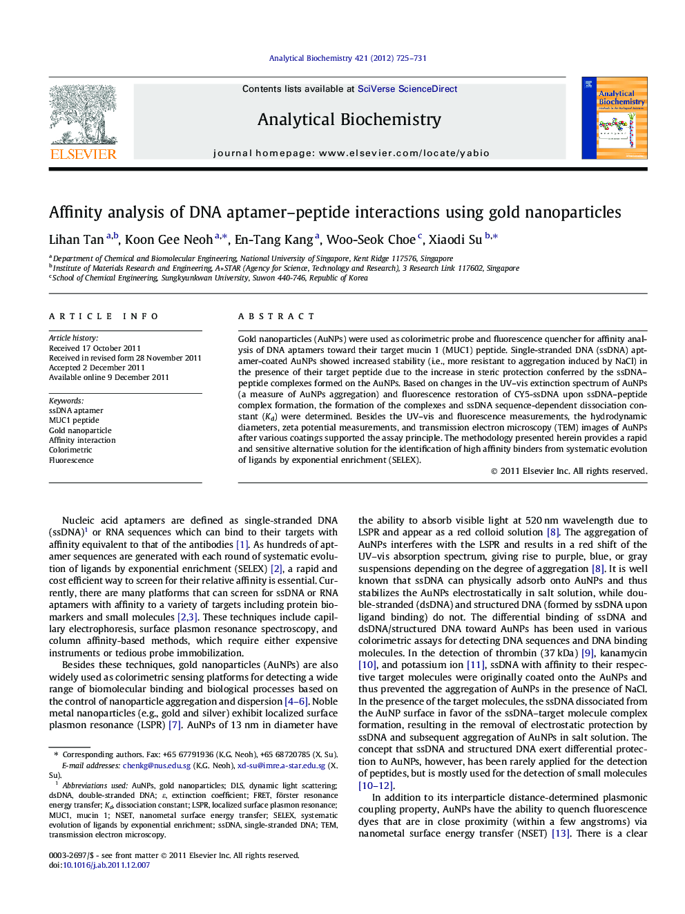 Affinity analysis of DNA aptamer-peptide interactions using gold nanoparticles