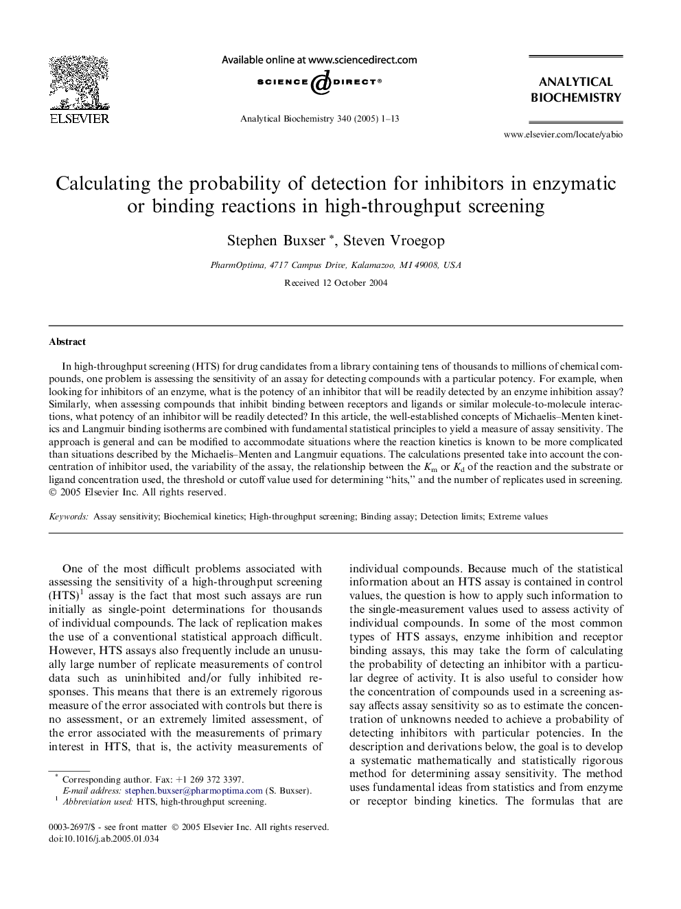 Calculating the probability of detection for inhibitors in enzymatic or binding reactions in high-throughput screening