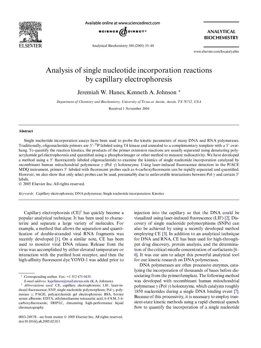 Analysis of single nucleotide incorporation reactions by capillary electrophoresis