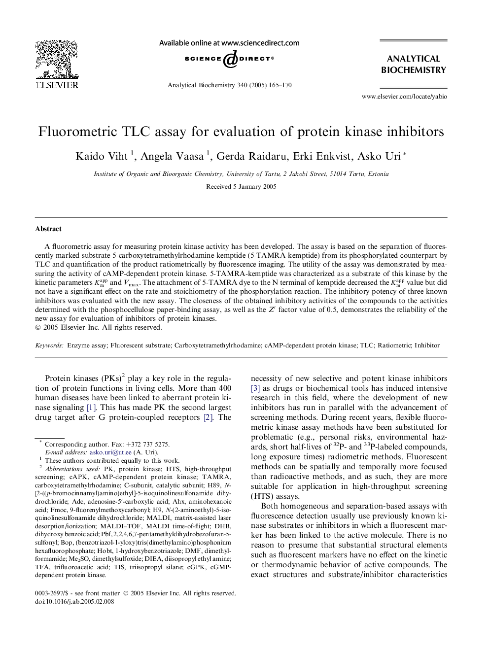 Fluorometric TLC assay for evaluation of protein kinase inhibitors