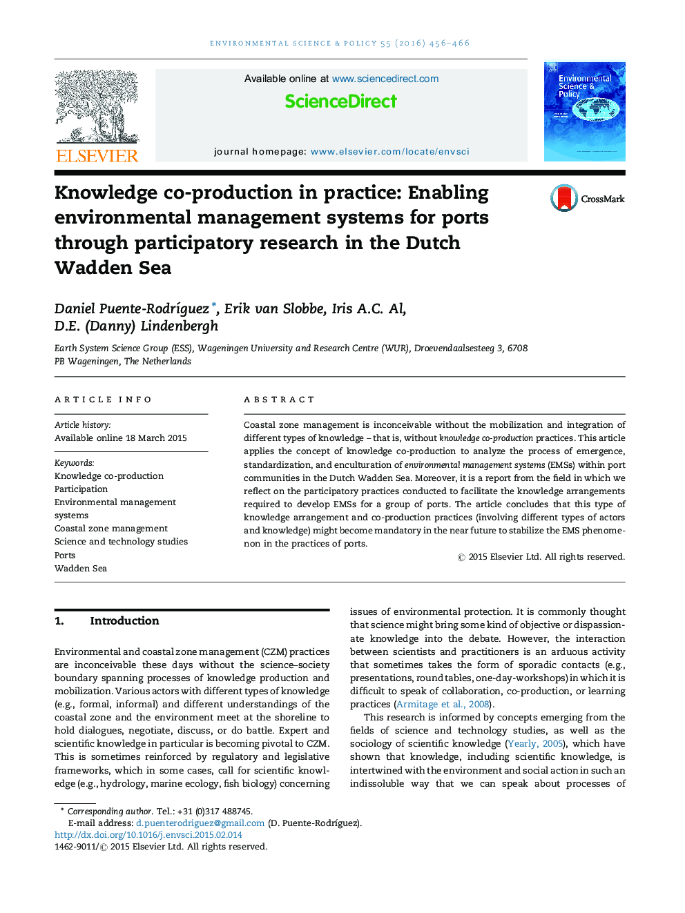 Knowledge co-production in practice: Enabling environmental management systems for ports through participatory research in the Dutch Wadden Sea