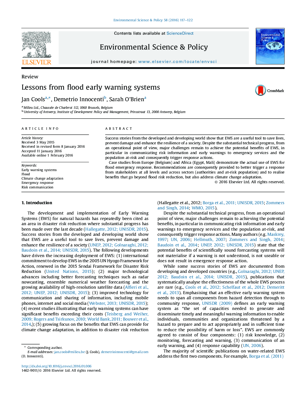 Lessons from flood early warning systems