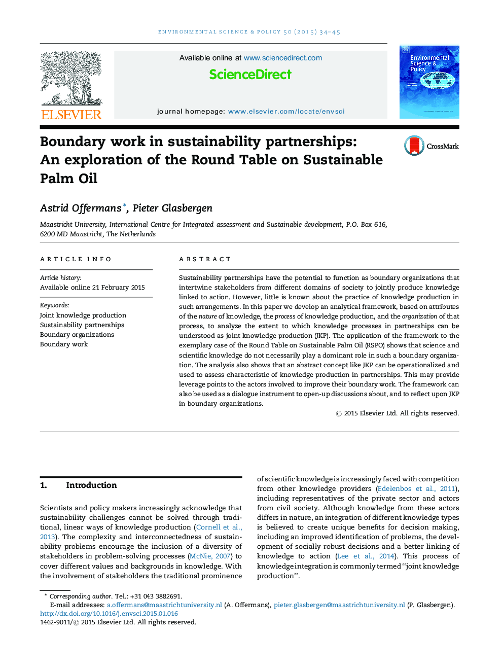 Boundary work in sustainability partnerships: An exploration of the Round Table on Sustainable Palm Oil