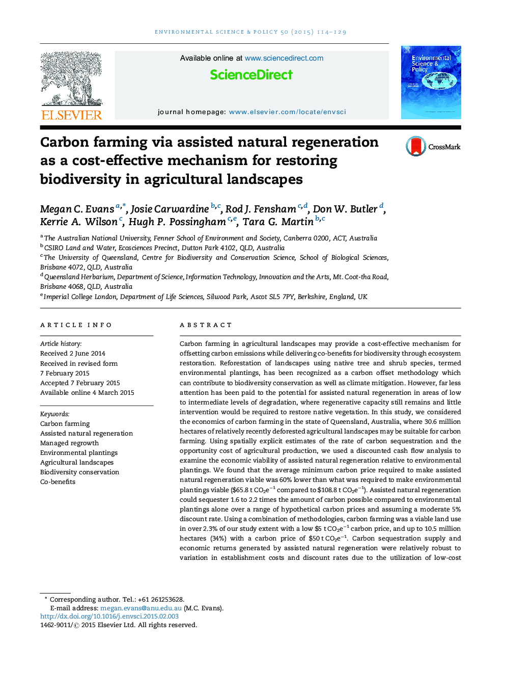 Carbon farming via assisted natural regeneration as a cost-effective mechanism for restoring biodiversity in agricultural landscapes