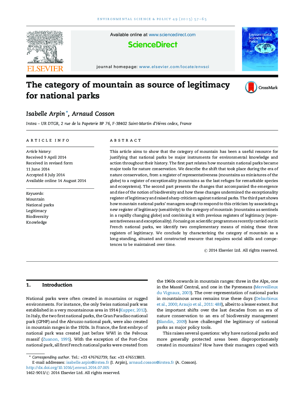 The category of mountain as source of legitimacy for national parks