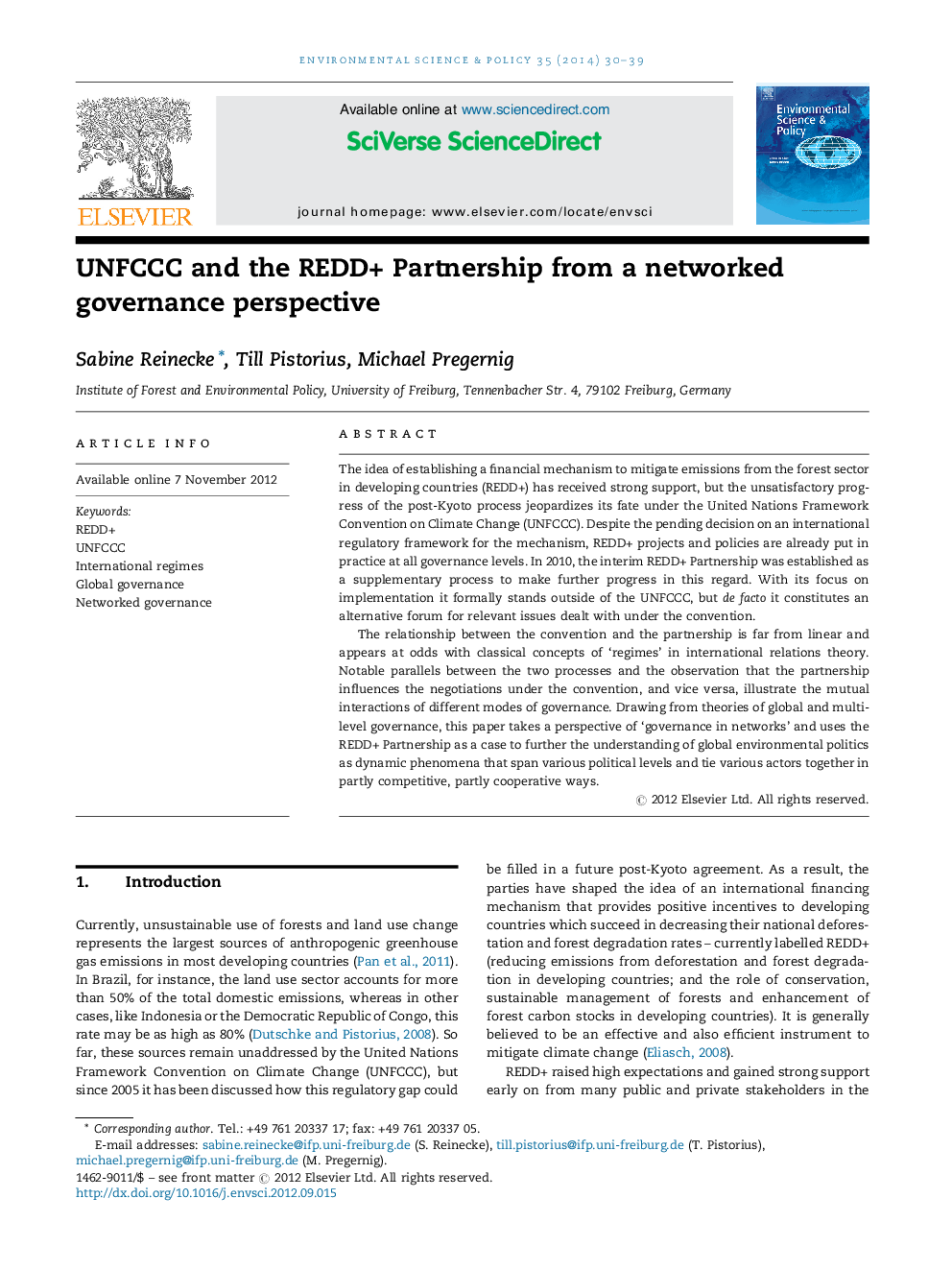 UNFCCC and the REDD+ Partnership from a networked governance perspective