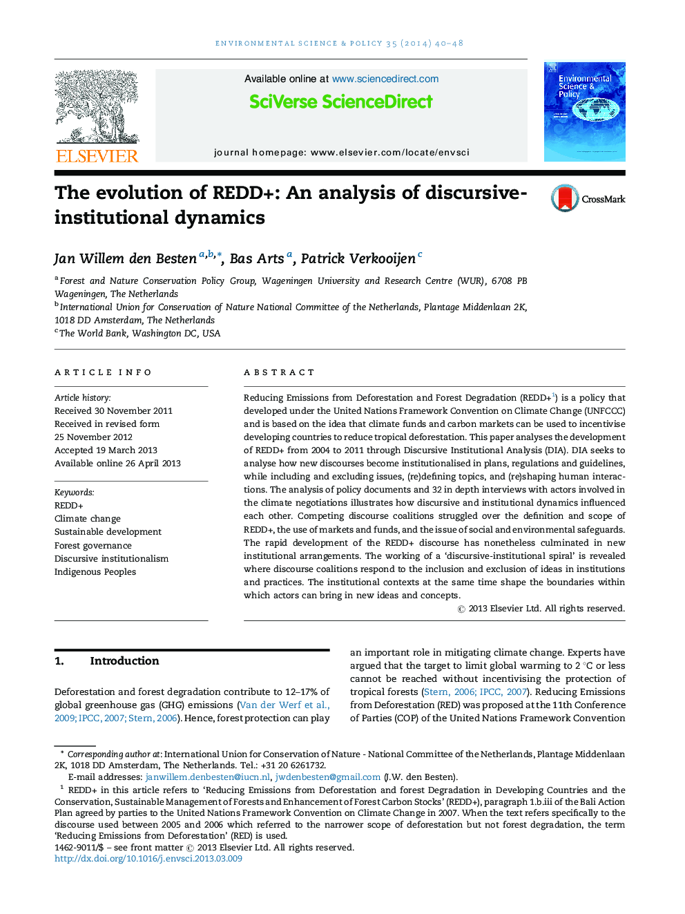 The evolution of REDD+: An analysis of discursive-institutional dynamics