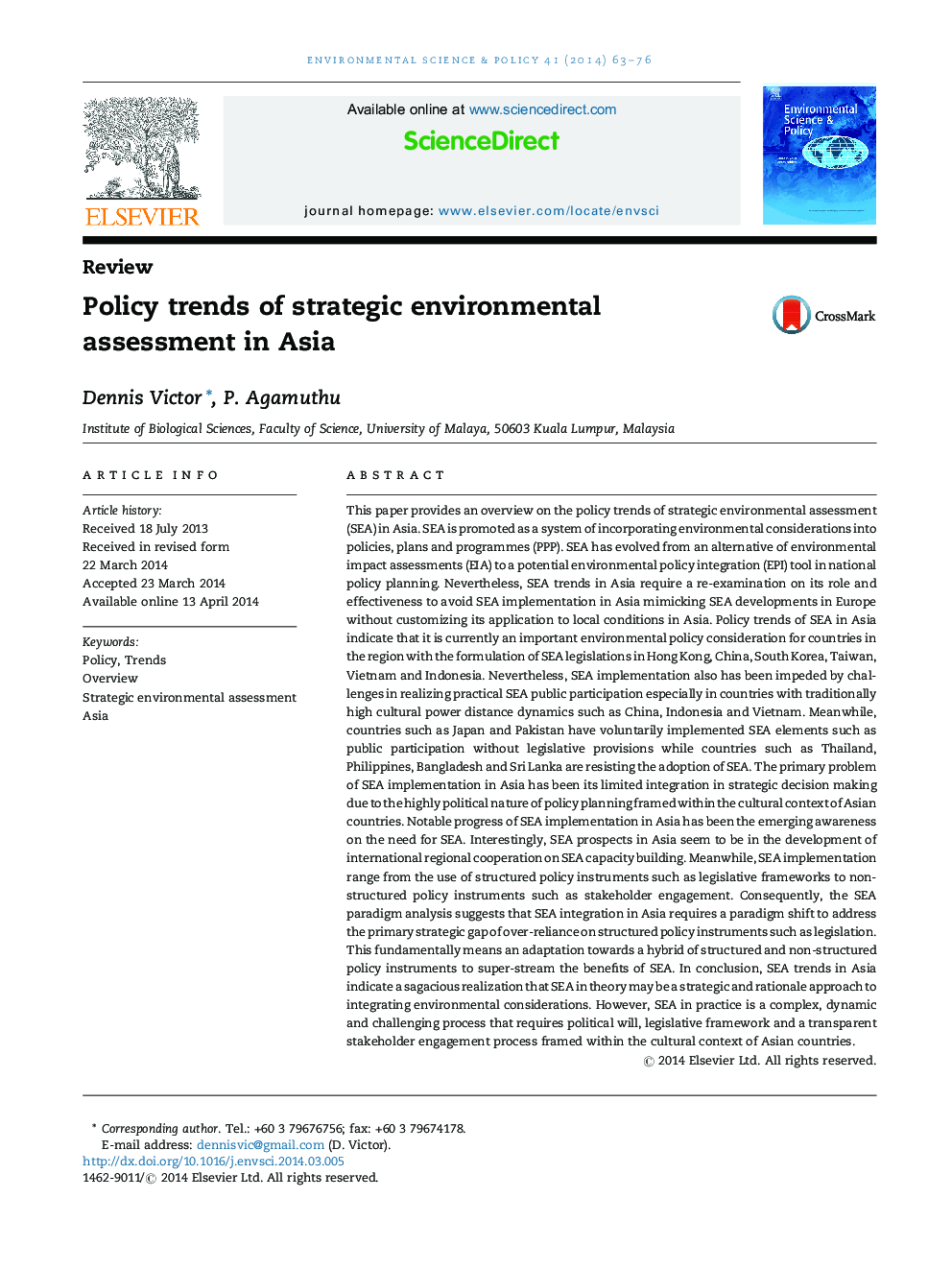 Policy trends of strategic environmental assessment in Asia