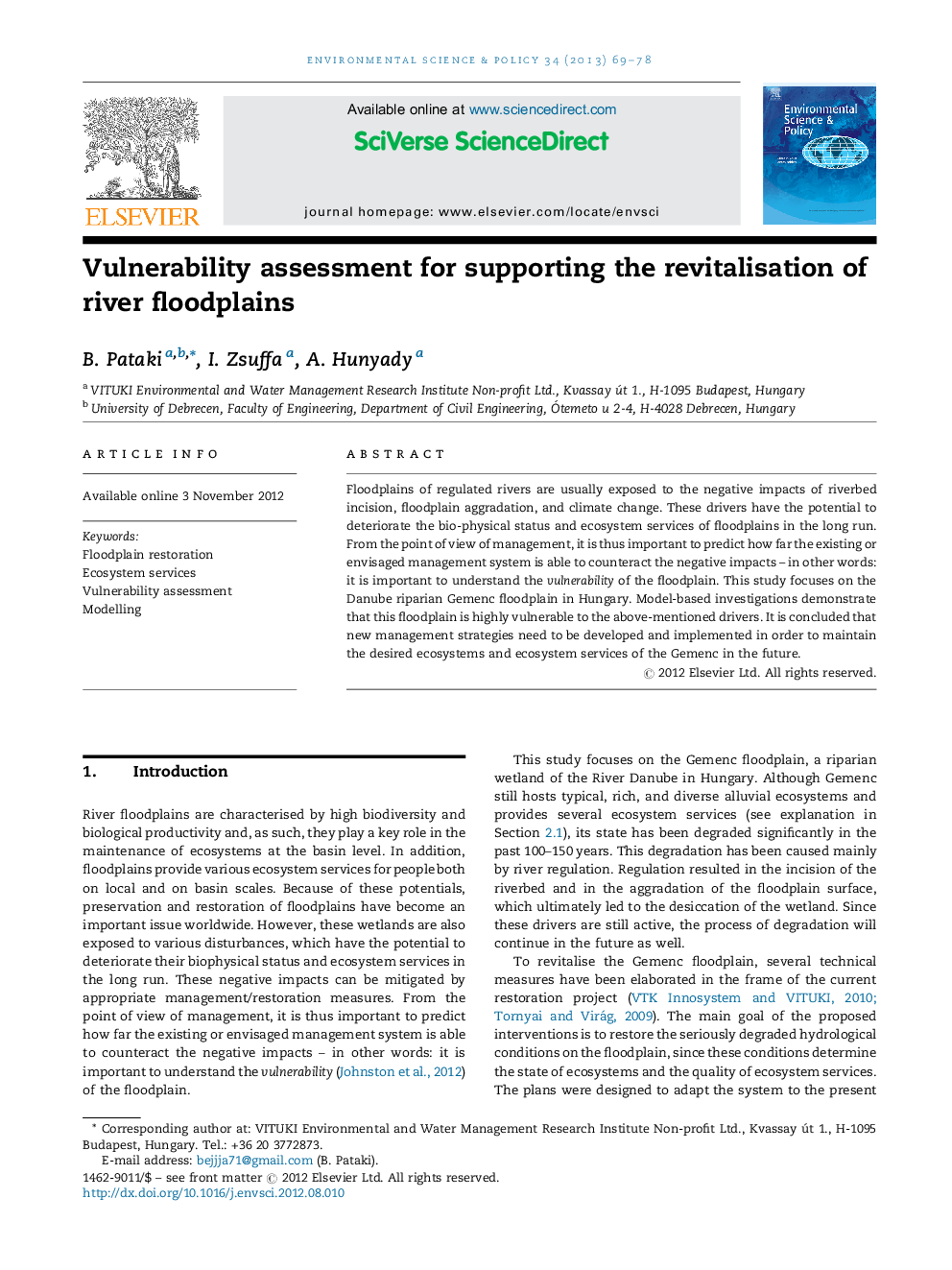 Vulnerability assessment for supporting the revitalisation of river floodplains