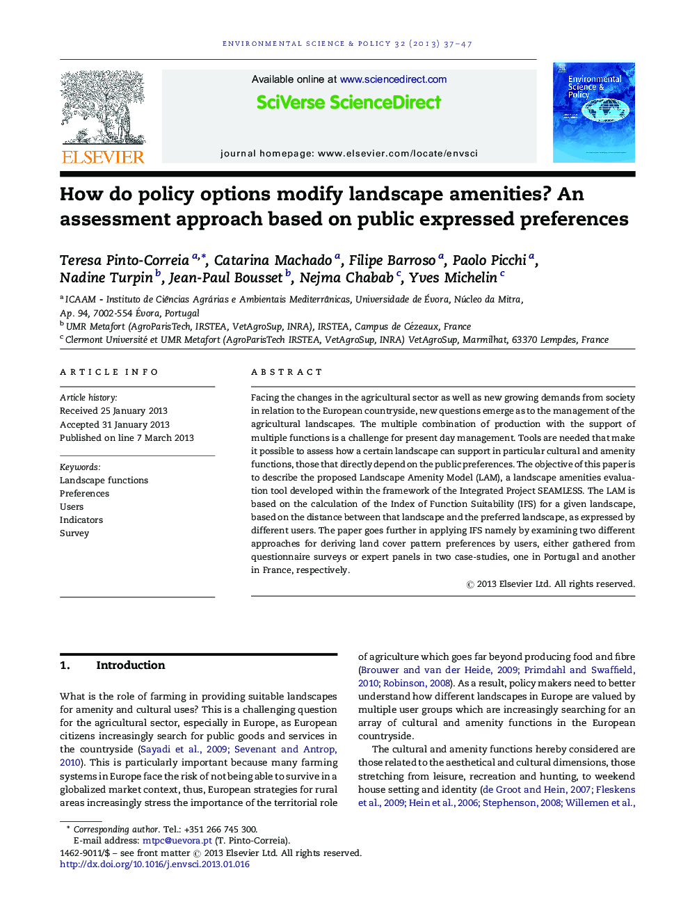 How do policy options modify landscape amenities? An assessment approach based on public expressed preferences