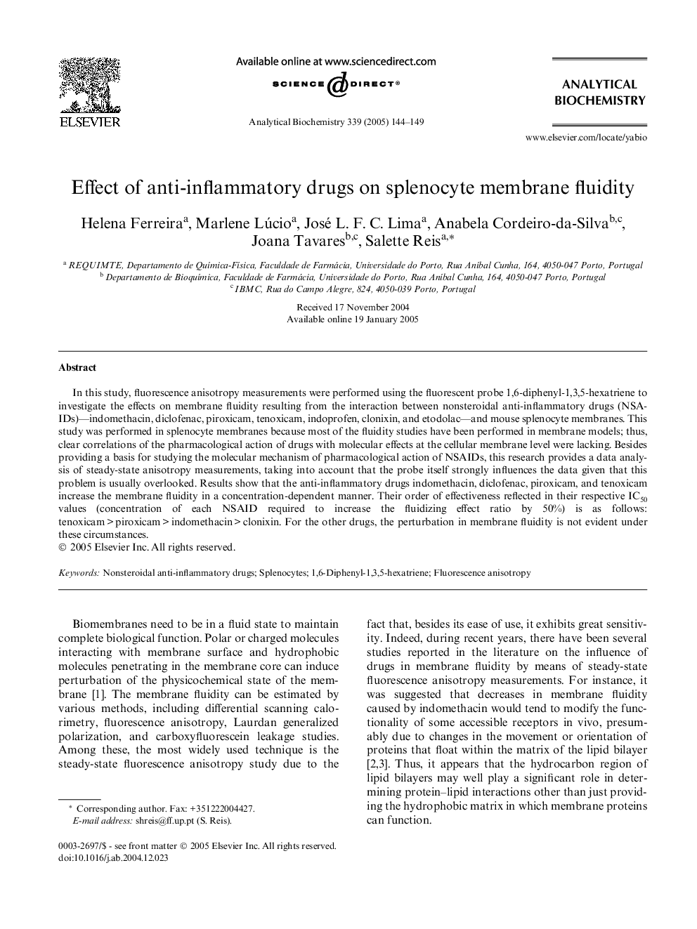 Effect of anti-inflammatory drugs on splenocyte membrane fluidity