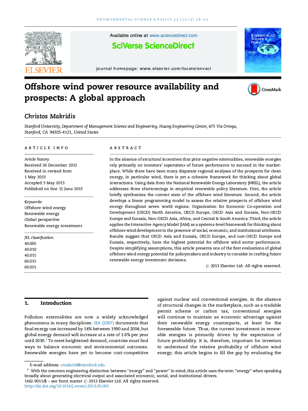 Offshore wind power resource availability and prospects: A global approach