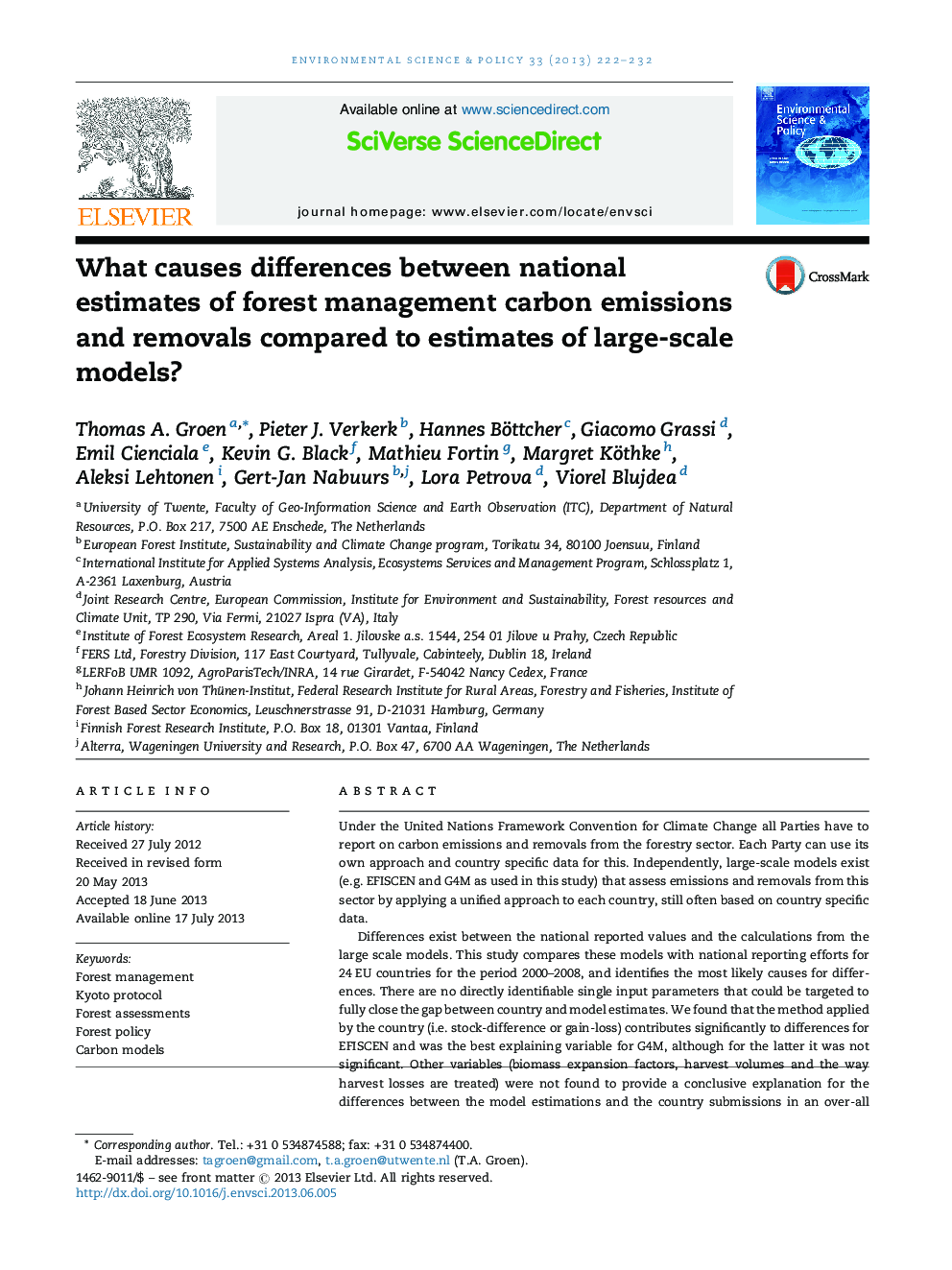 What causes differences between national estimates of forest management carbon emissions and removals compared to estimates of large-scale models?