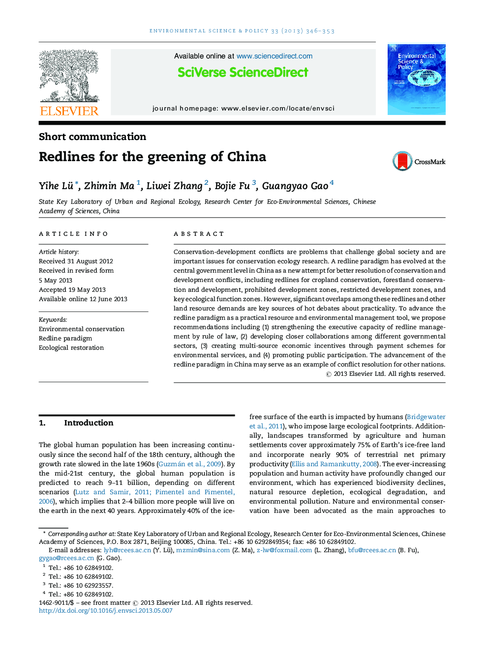 Redlines for the greening of China