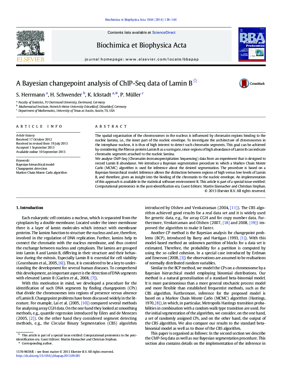 A Bayesian changepoint analysis of ChIP-Seq data of Lamin B