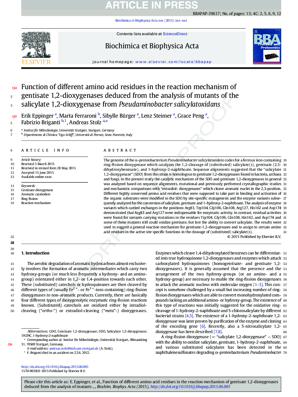 Function of different amino acid residues in the reaction mechanism of gentisate 1,2-dioxygenases deduced from the analysis of mutants of the salicylate 1,2-dioxygenase from Pseudaminobacter salicylatoxidans